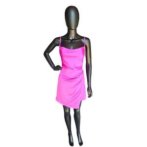 Electric Pink Satin Slip Dress - Glam